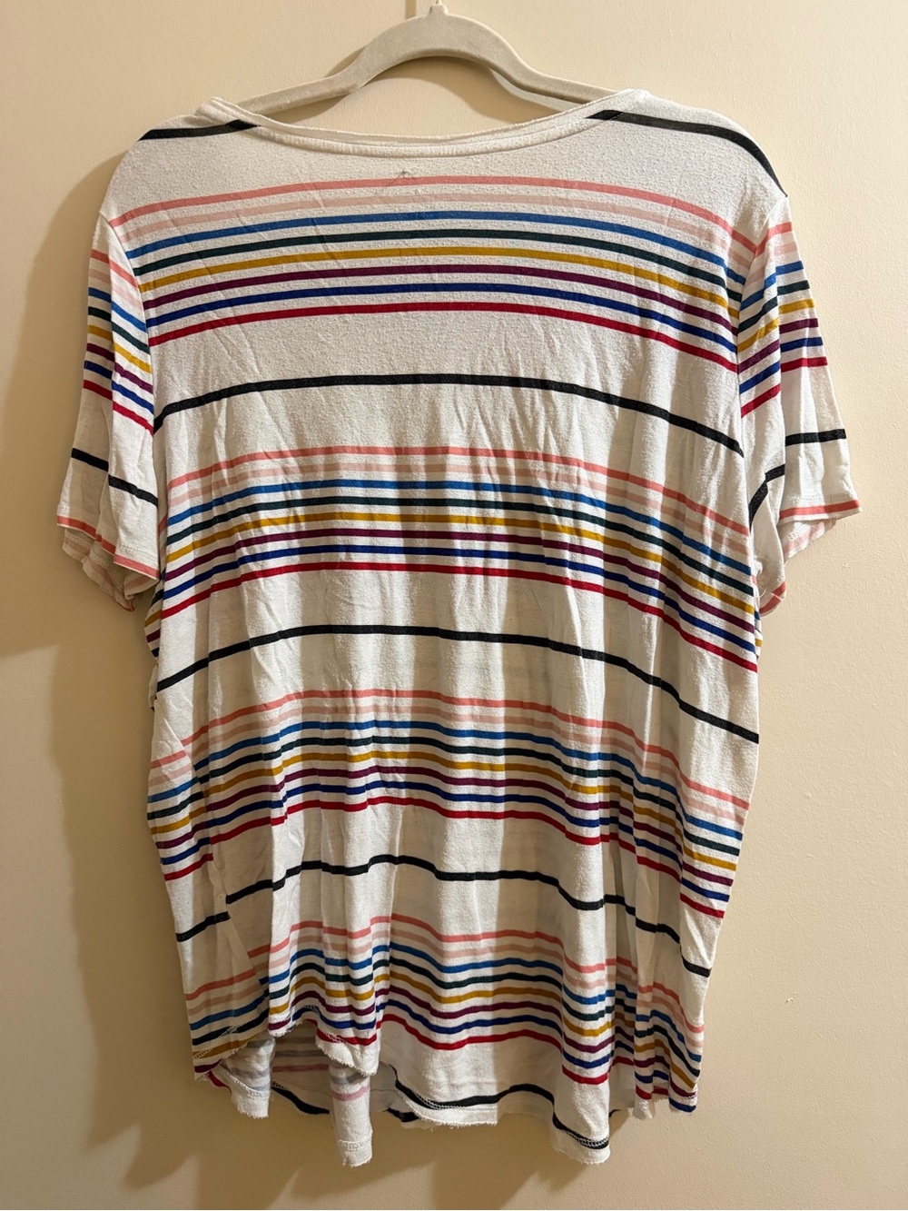 Sonoma White Scoop Neck Tee with Multicolor Stripes - Picture 6 of 7